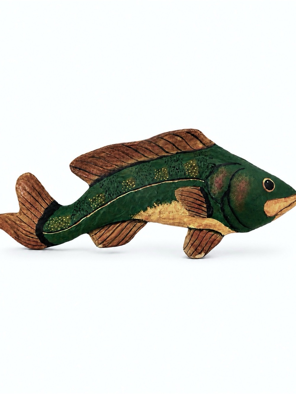 Vintage Hand Painted Papier Mache Fish Folk Art Sculpture 17” Nautical Decor